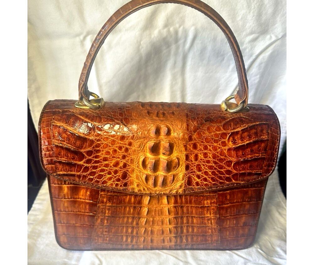 Vintage Andrea Carrano Hornback Crocodile Leather Top Handle Bag –100% Authentic